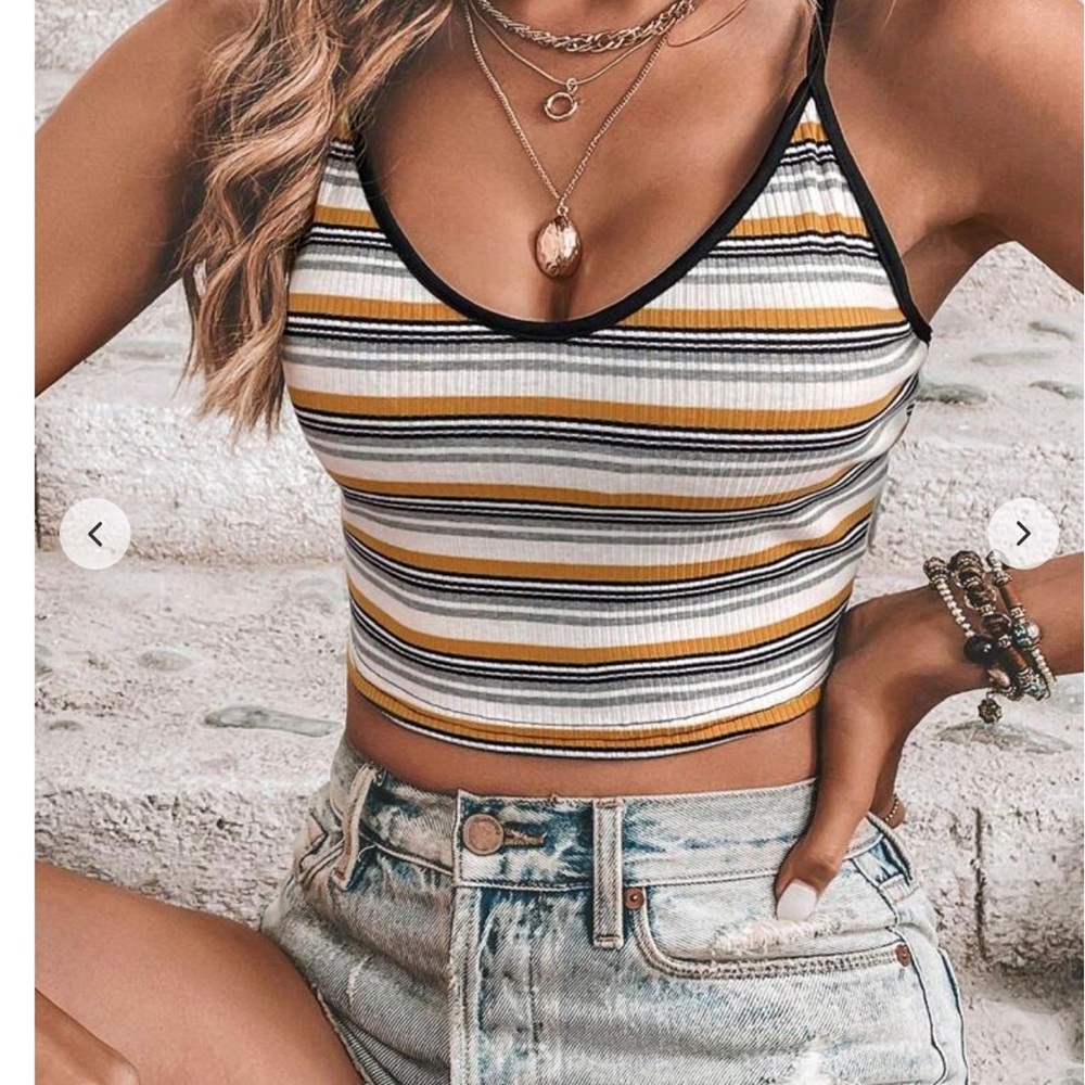 Y2K Retro Striped Knit Cami Top | Sizes L - Picture 2 of 10